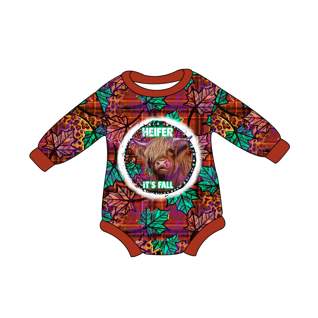 Preorder (moq 5)Baby Girls Long Sleeves Red Leopard Highland Cows Romper