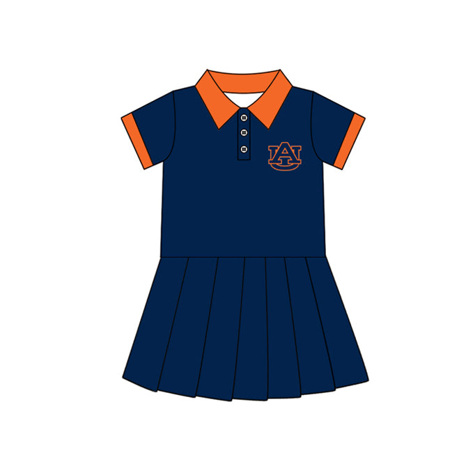 Preorder (moq 5)Baby Girls Navy Short Sleeves Button AU Team Shorts Knee Length Dresses