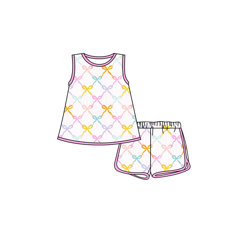 Preorder moq 5 Baby Girls Sleeveless Colorful Bows Tunic Short Set