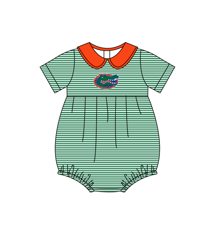 Preorder (moq 5)Baby Girls Short Sleeve Florida Gators Team Ruffle Rompers