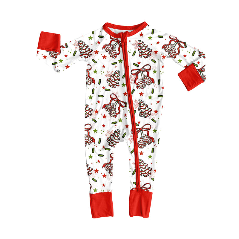 Preorder(moq 5)Baby Girls Christmas Tree Bows Zipper Footie Rompers
