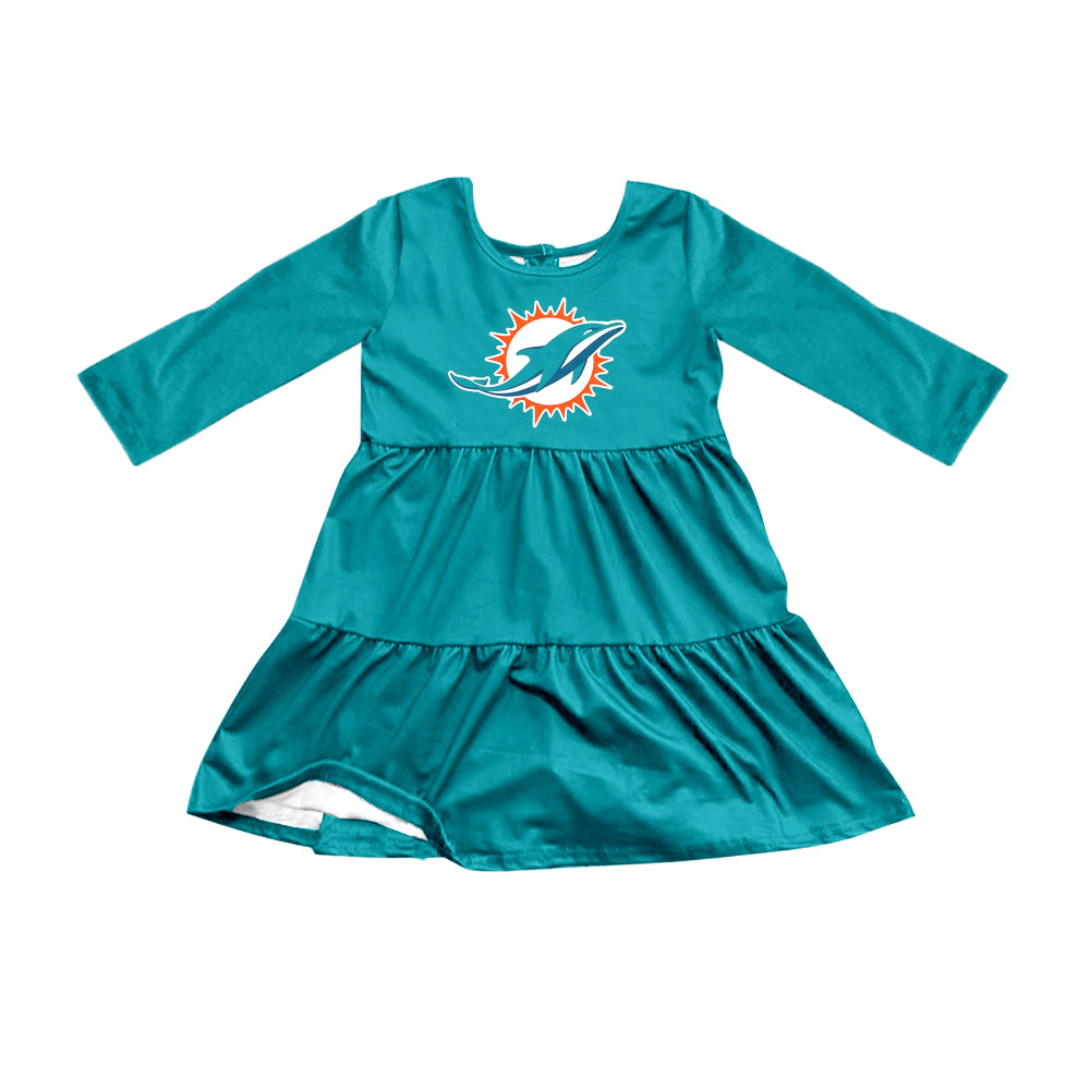 Preorder (moq 5)Baby Girls Blue Long Sleeves Whale Shorts Team Knee Length Dresses