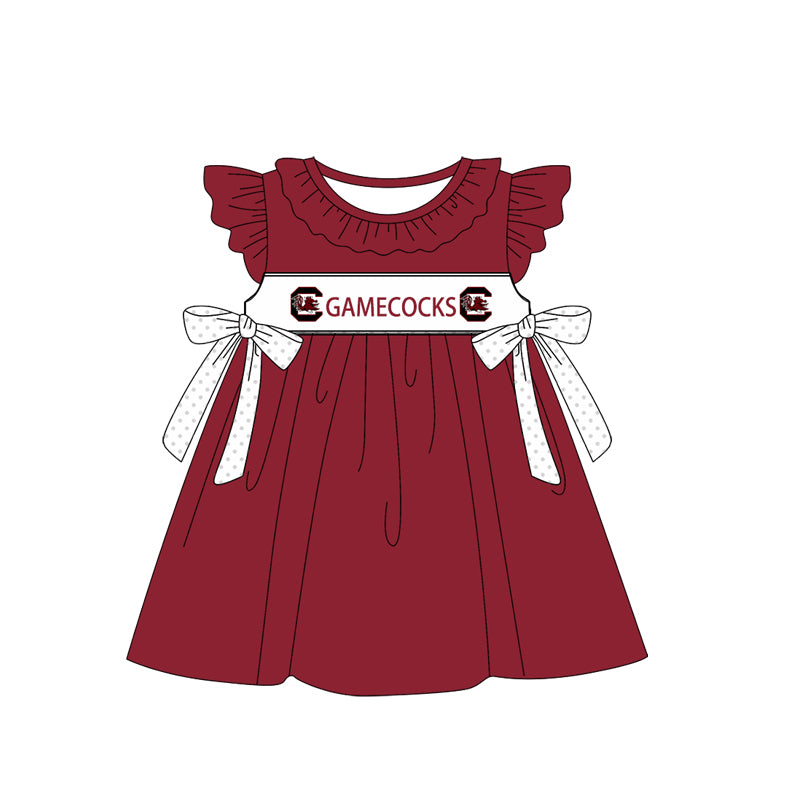 Preorder (moq 5)Baby Girls Gamecocks Team Bows Knee Length Dresses