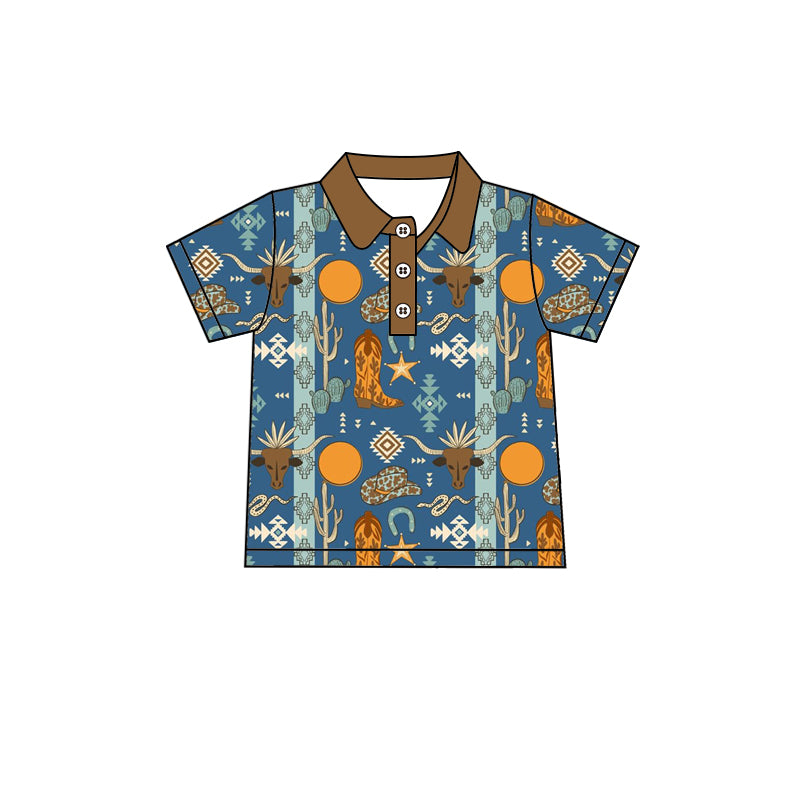 Preorder (moq 5)Baby Boys Buttons Tee Top Cow Aztec Tee Shirts Tops
