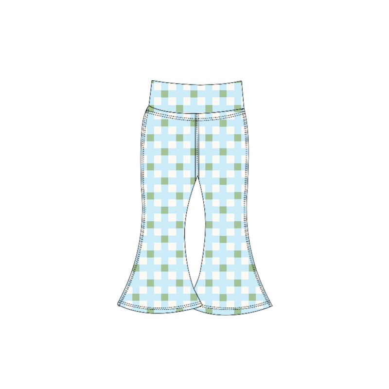 Preorder (moq 5)Baby Girls Aqua Plaid Bell Bottom Pants