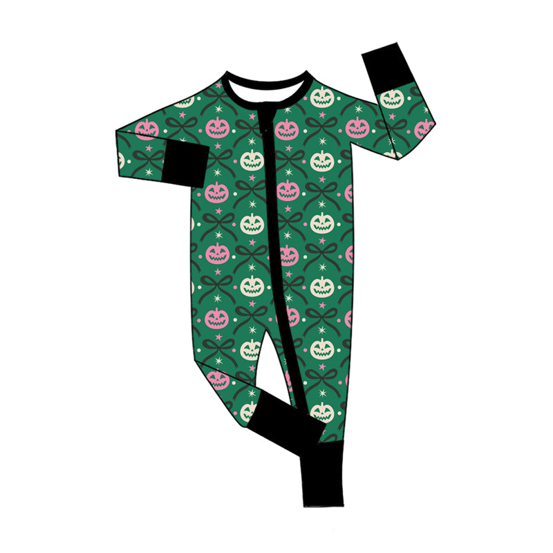 Preorder (moq 5)Baby Girls Ghost Pumpkins Halloween Two Way Zip Convertible Rompers