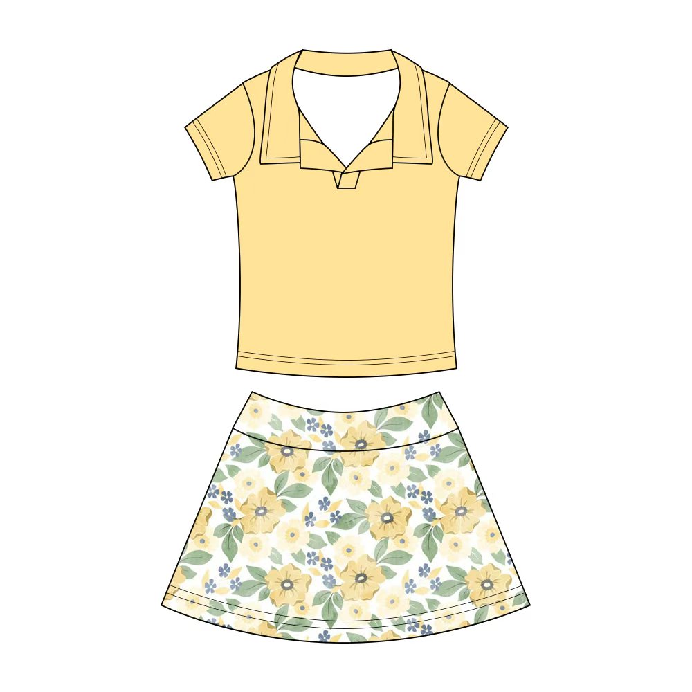 Preorder (moq 5)Baby Girls Button Pullovers Top Colorful Flowers Skirt Shorts Clothes Set