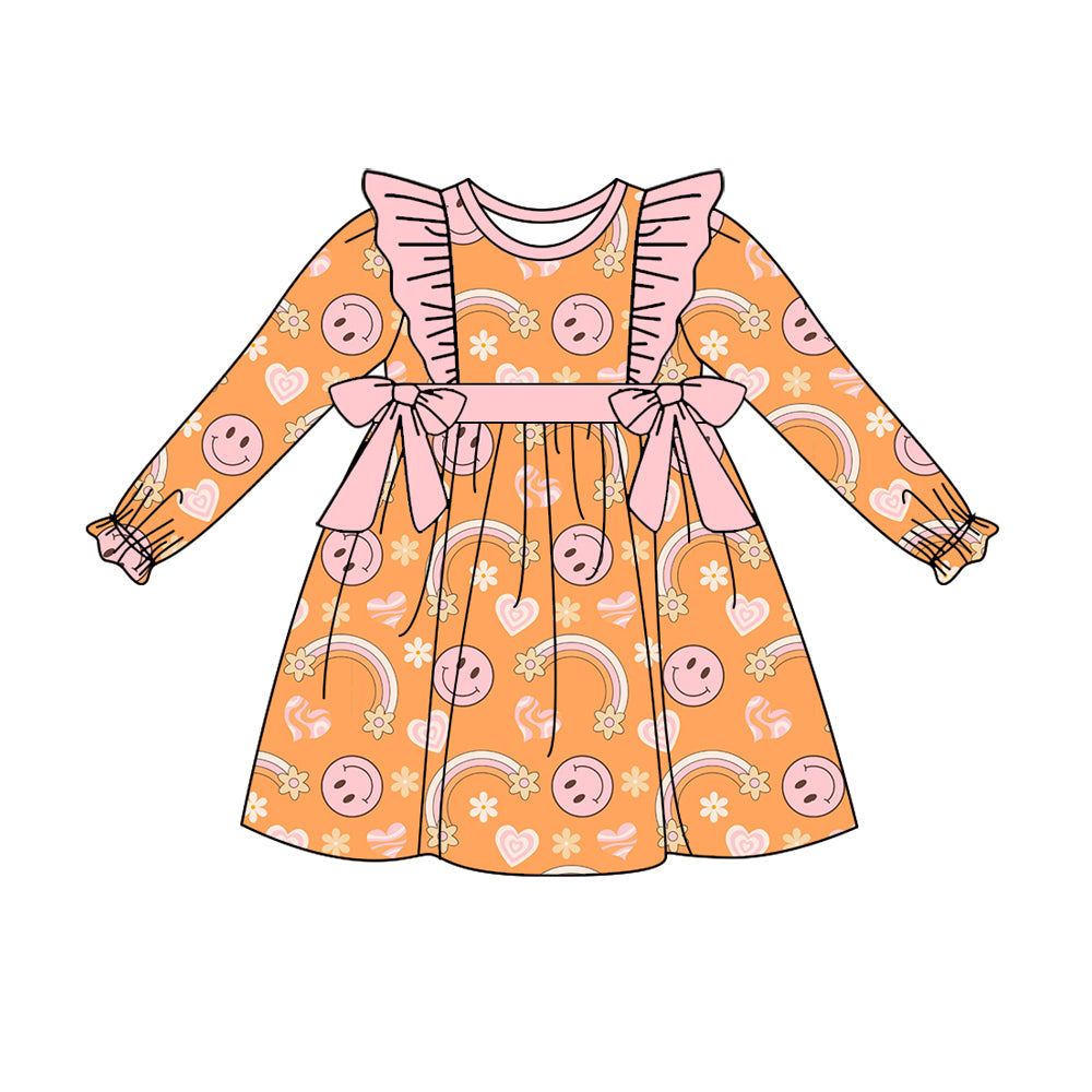 Baby Girls Smile Rainbow Bows Knee Length Dresses Preorder(moq 5)