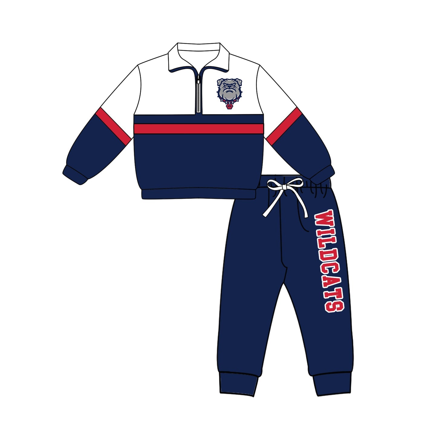 Preorder (moq 5)Baby Boys Bulldogs Zip Pullovers Top Jogger Pants Team Clothes Set