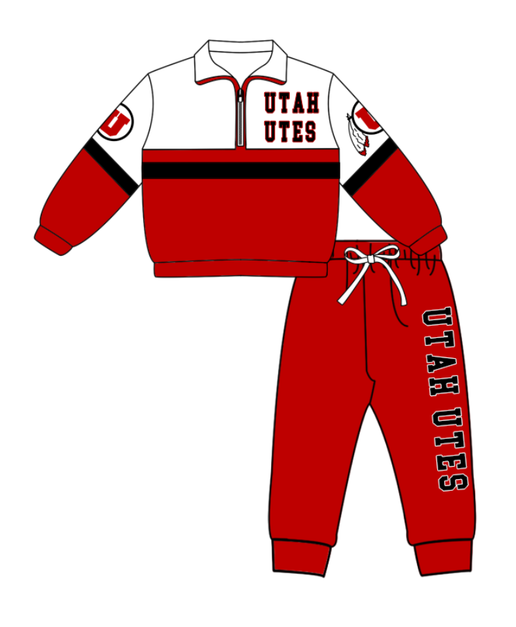 Preorder (moq 5)Baby Boys Utah Utes Zipper Pullover Jogger Pants Team Clothes Set