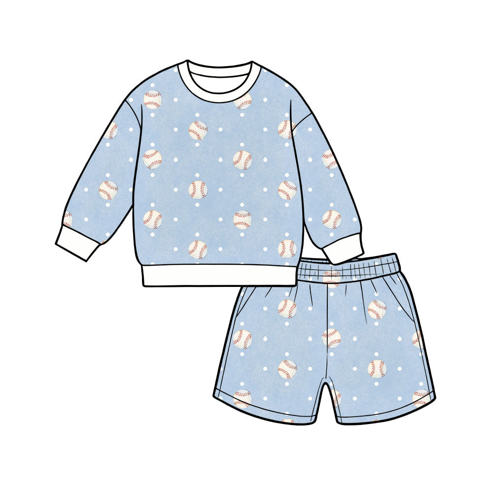 Preorder (moq 5) Baby Boy Clothes Baseball Polka Dot Print Long Sleeve Top Shorts Outfit Set