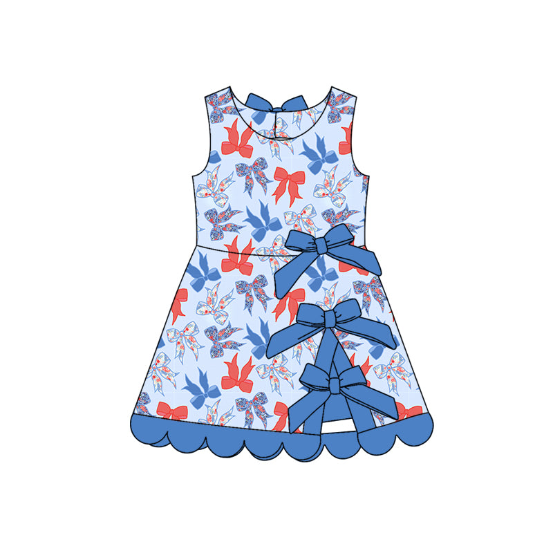 Preorder moq 5 Baby Girls Flower Bows Shorts 4th of July Scallop Knee Length Dress