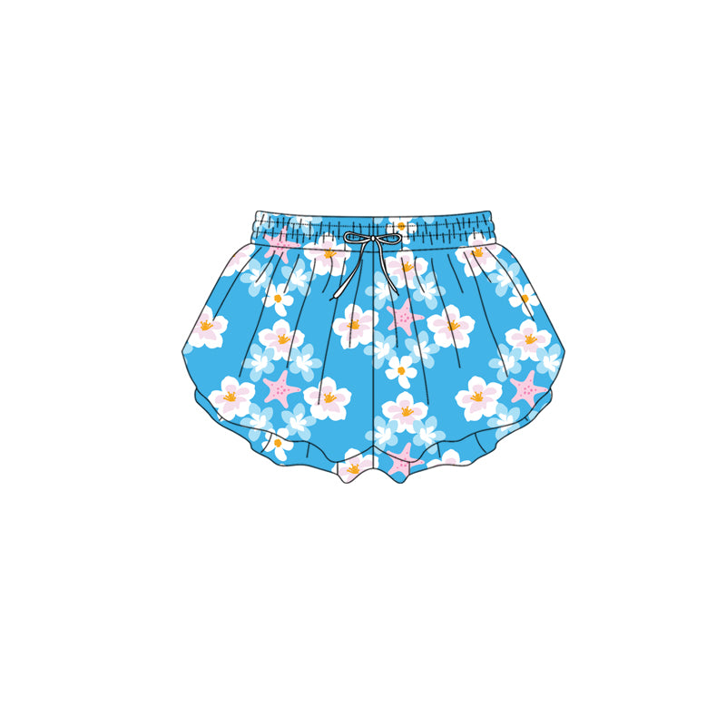 Preorder (moq 5)Baby Girls Hot Blue Flowers Starfishes Ruffle Shorts Bottom