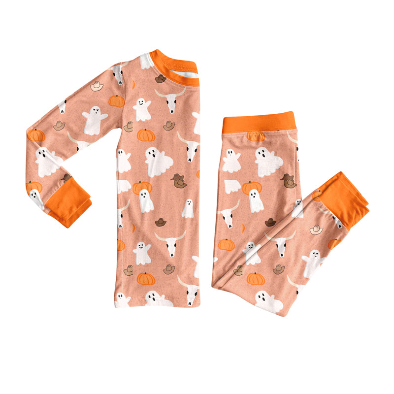 Preorder (moq 5)Baby Girls Long Sleeves Ghost Pumpkins Bull Skull Top Pant Pajamas Set