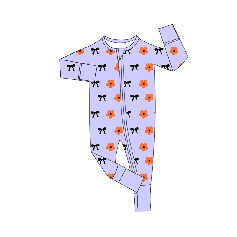 Preorder(moq 5)Baby Infant Boys Long Sleeves Pink Flowers Bows Zipper Rompers