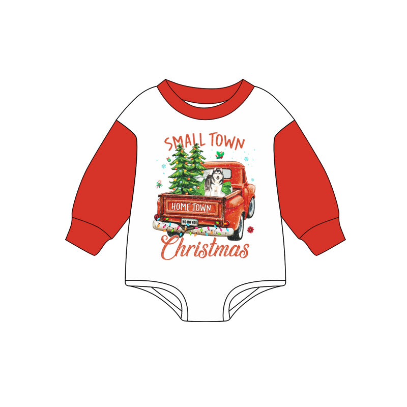 Preorder (moq 5)Baby Girls Red Long Sleeves Car Trees Dog Rompers