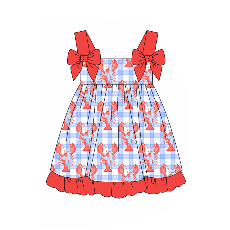Preorder (moq 5)Baby Girls Crawfish Bows Straps Knee Length Dresses
