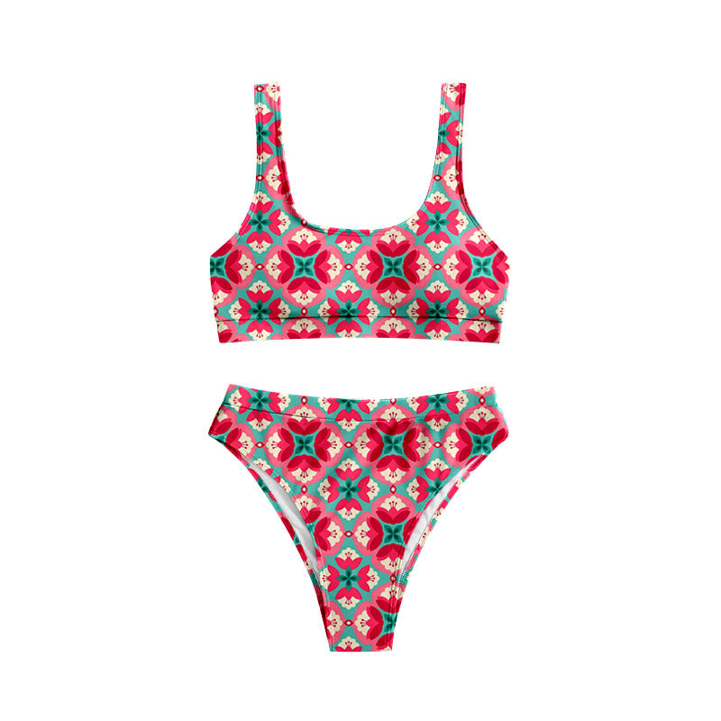 Preorder(moq 5) Baby Girls Flowers Checked Top Bummies 2 Piece Swimsuits