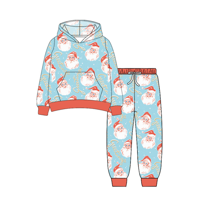 Preorder (moq 5)Baby Boys Long Sleeves Christmas Santa Plaid Pocket Hoodies Legging Pants Set