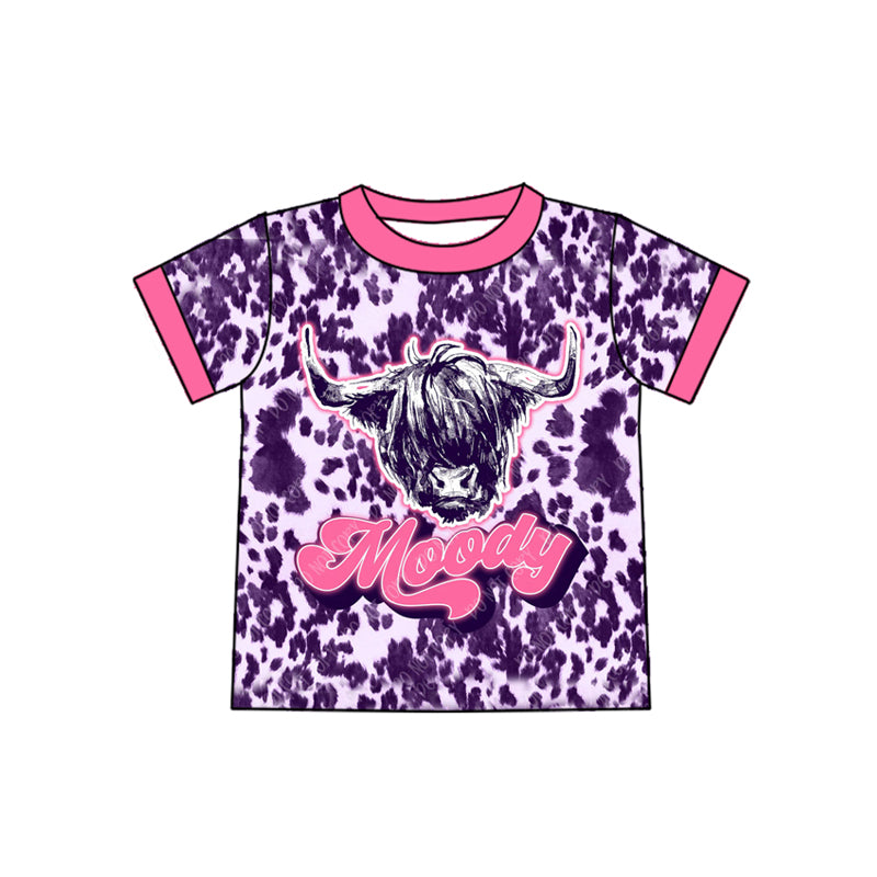 Preorder (moq 5)Baby Kids Western Leopard Moody Cow Tee Shirts Tops