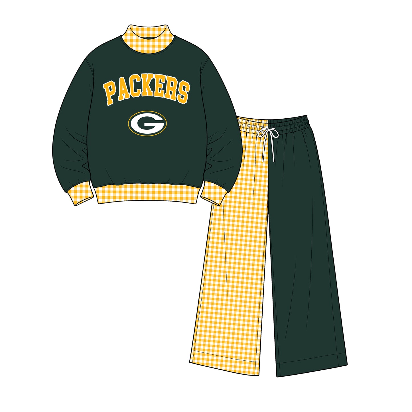 Preorder(moq 5)Baby Girls Long Sleeve Packers Top Wide Pants Team Clothes Sets