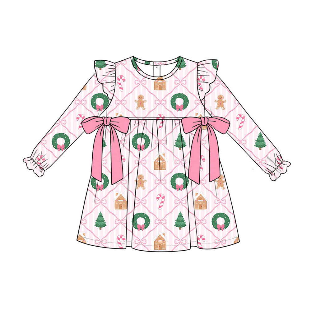 Preorder (moq 5)Baby Girls Gingerbread Holly Checked Christmas Knee length Dress