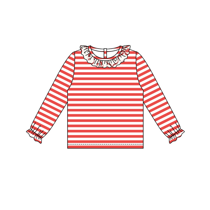 Preorder (moq 5)Baby Girls Pink Stripe Long Ruffle Sleeves Tee Shirts Top
