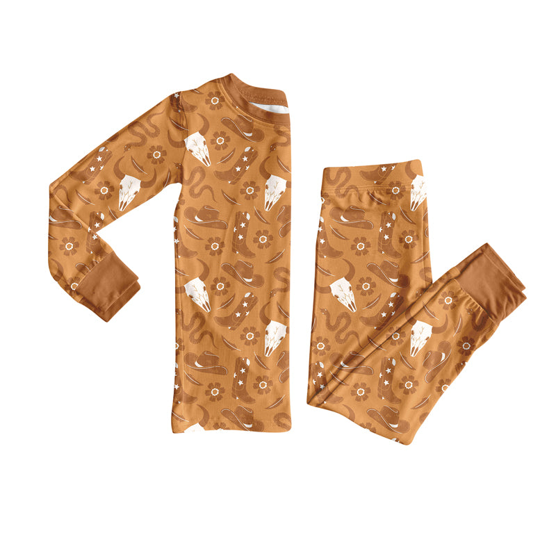 Preorder(moq 5) Baby Boys Western Brown Cows Boots Top Pants Lounge Wear Pajamas Sets