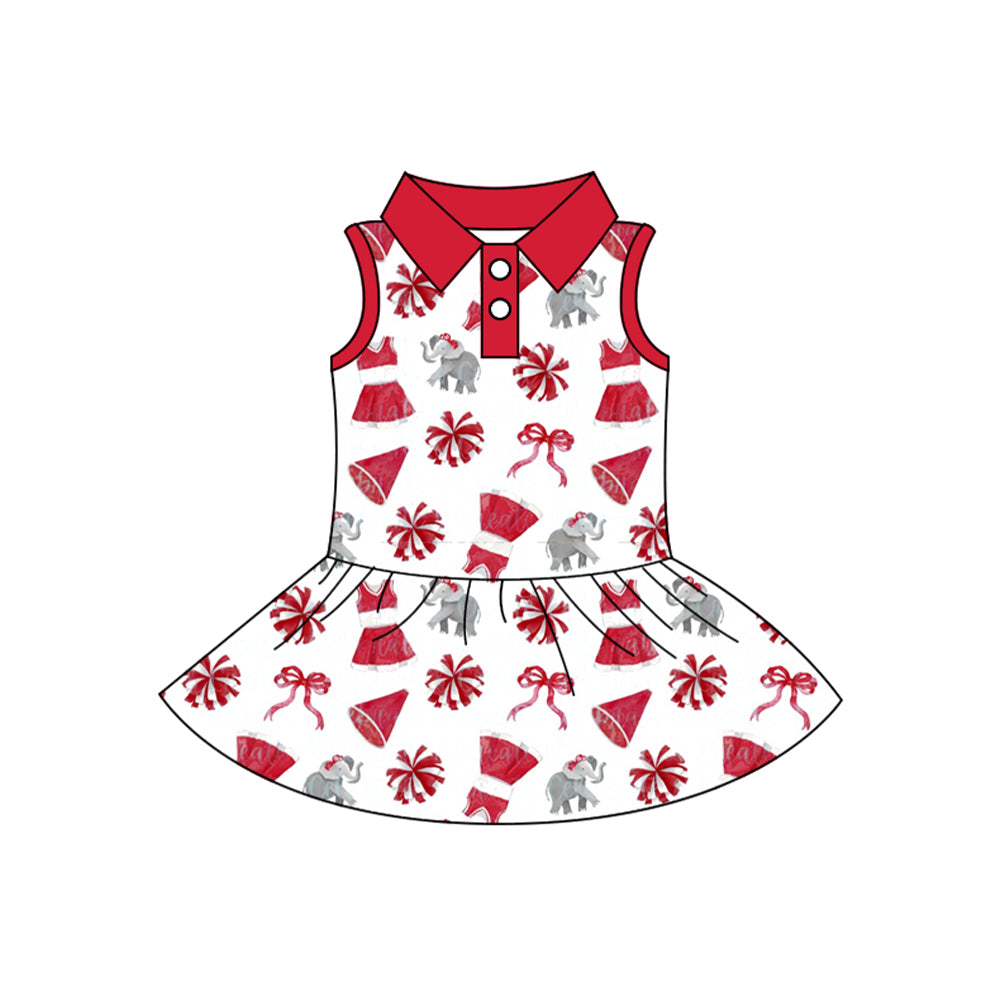 Preorder (moq 5)Baby Girls Sleeveless Bows Elephants Button Team Cheer Knee Length Dresses