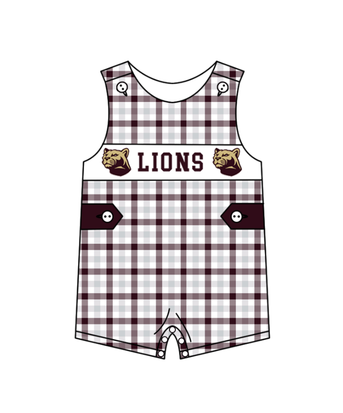 Preorder (moq 5)Baby Boys Lions Brown Checked Team Shorts Rompers