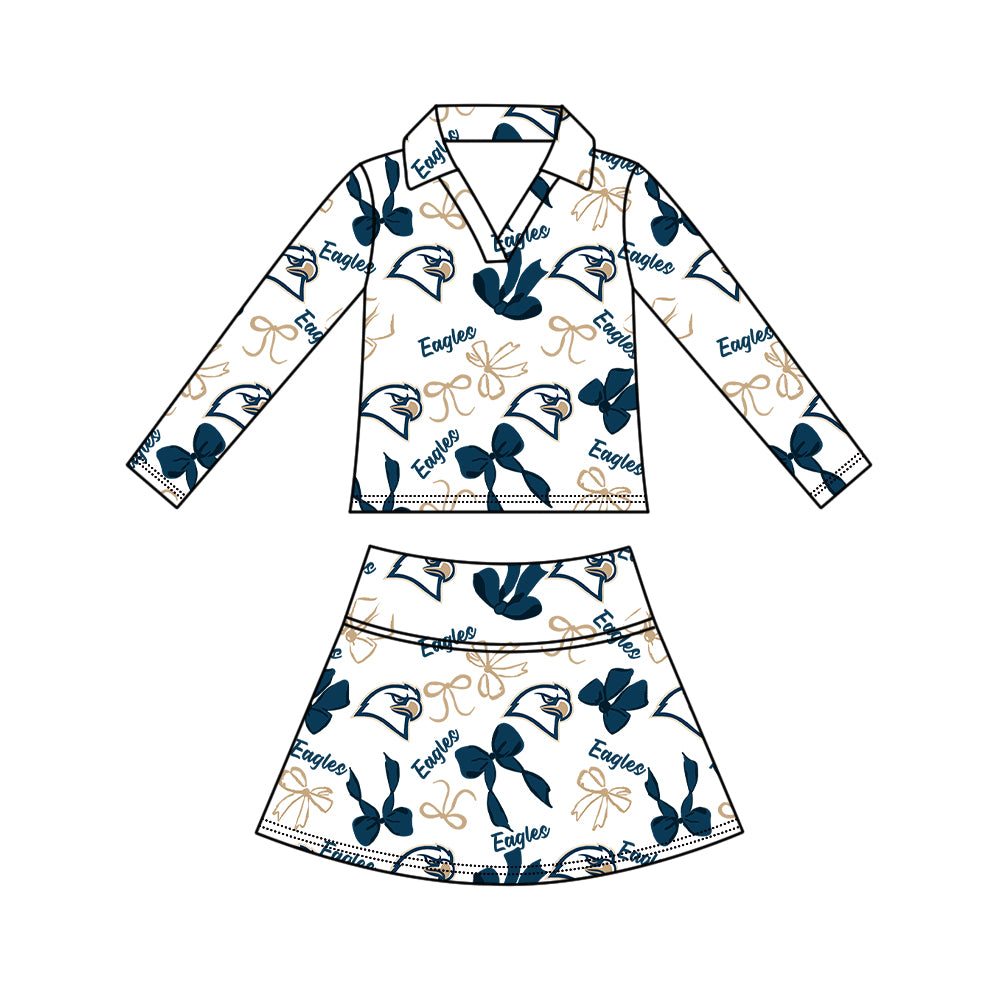 Preorder (moq 5)Baby Girls Bows Eagles Top Skirt Short Team Clothes Set
