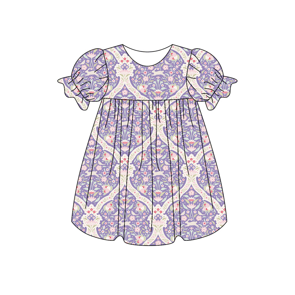 Preorder (moq 5)Baby Girls Flower Checked Knee Length Dresses