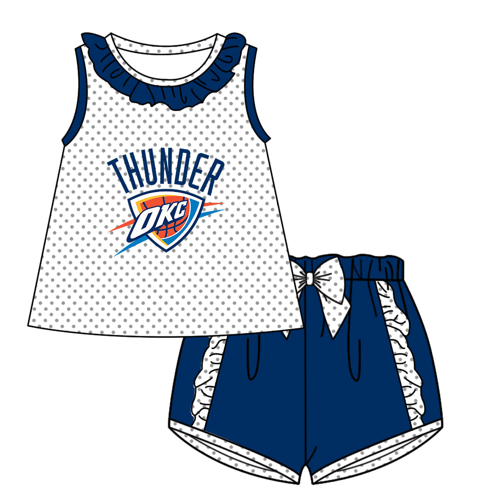 Preorder (moq 5)Baby Girls Polka Dots OKC Collar Tunic Ruffle Shorts Team Clothes Sets
