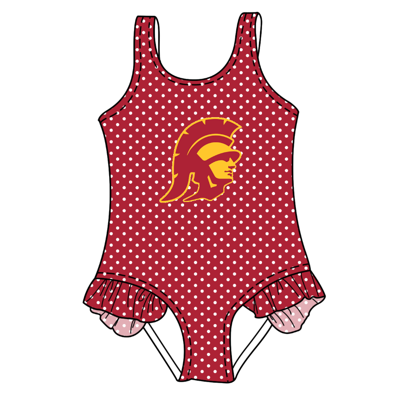 Preorder moq 5 Baby Girls Sleeveless Orange Polka Dots Team Swimsuits