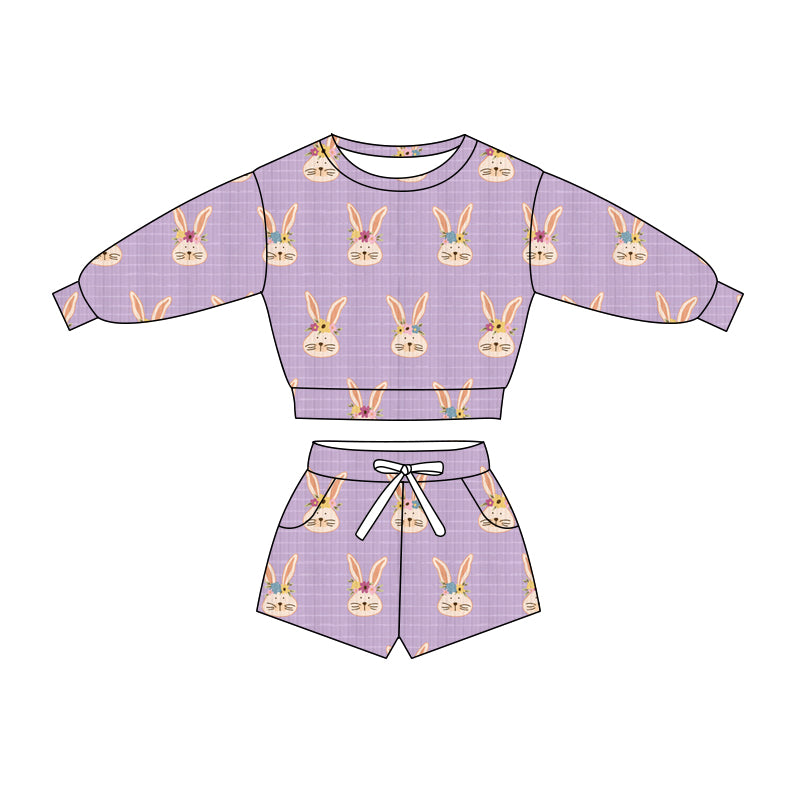 Preorder (moq 5)Baby Girls Flower Rabbits Top Pockets Shorts Easter Clothes Sets
