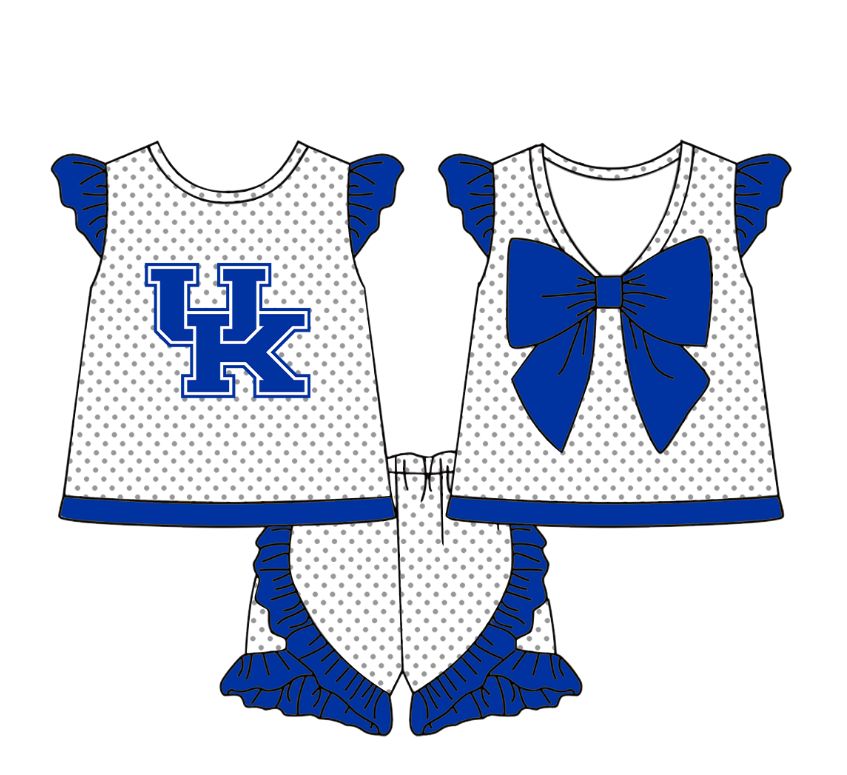 Preorder (moq 5)Baby Girls Polka Dots Back Bow Tunic Ruffle Short Team Clothes Sets