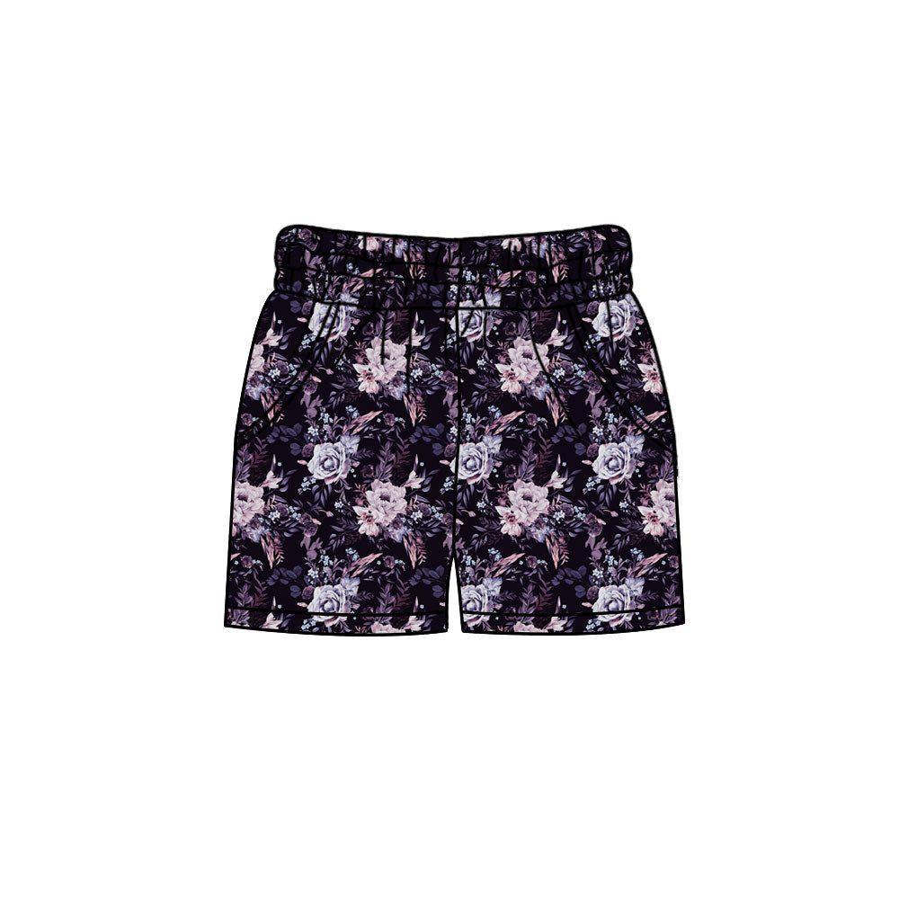 Preorder (moq 5)Adult Women Purple Flowers Pockets Shorts Bottom
