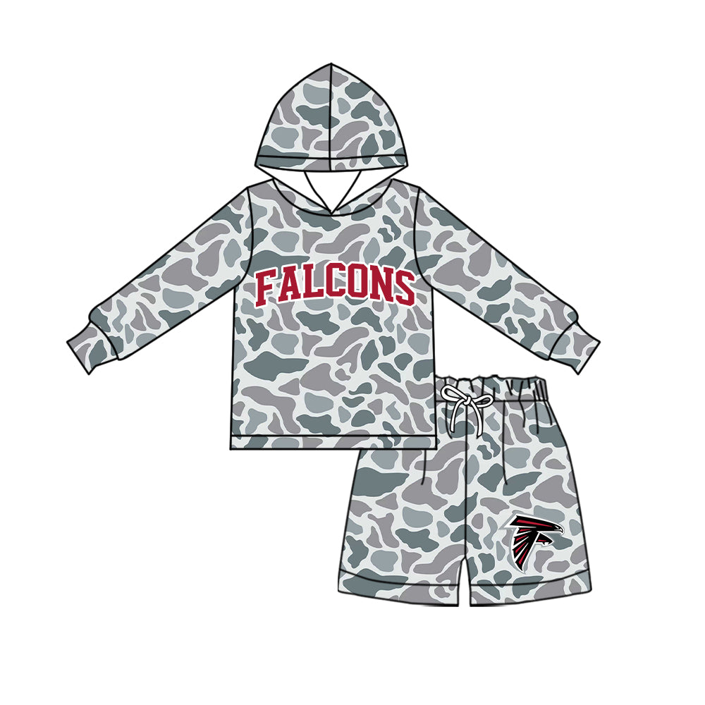 Preorder (moq 5) Baby Boys Grey Camo Falcons Hoodie Short Team Clothes Sets
