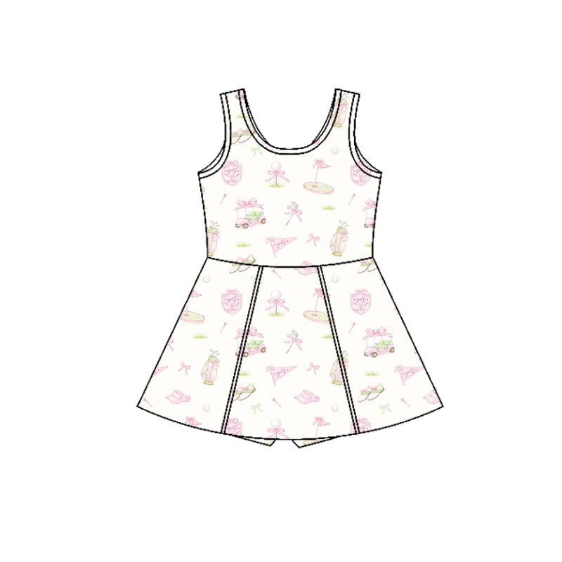 Preorder (moq 5)Baby Girls Sleeveless Bows Golf Trucks Shorts Knee Length Dresses