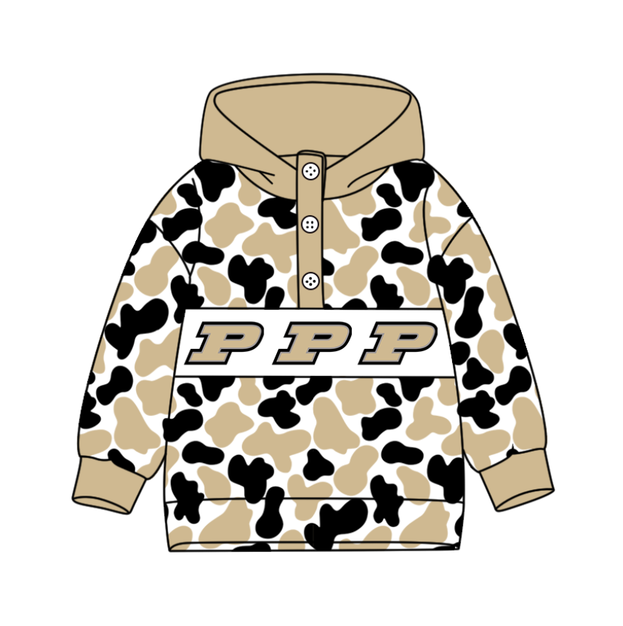 Preorder(moq 8)Baby Boys Black Khaki Camo P Team Button Hoodies Top