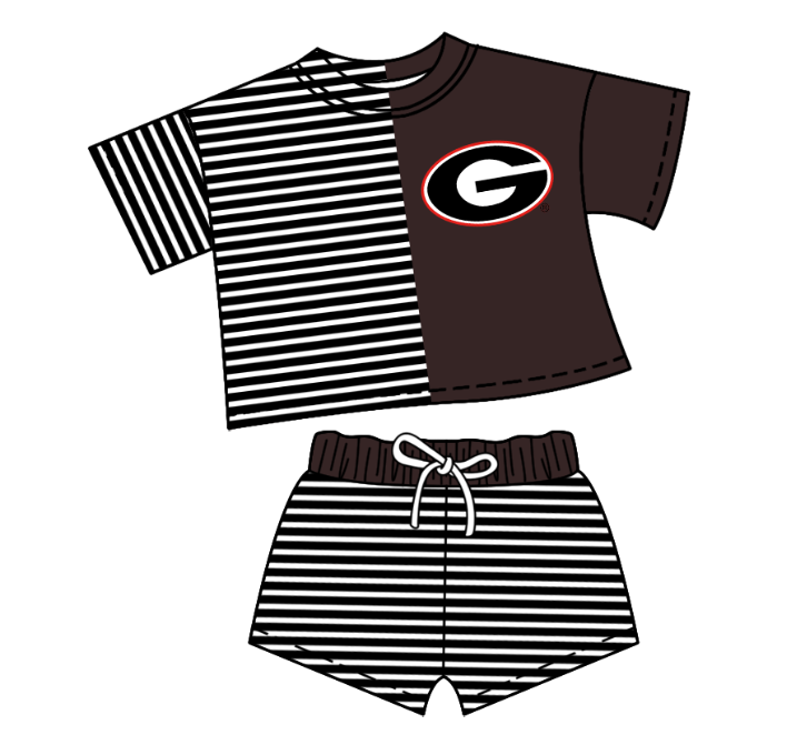 Preorder moq 5 Baby Girls Short Sleeve Stripe Shirt Top Short Team Clothes Set
