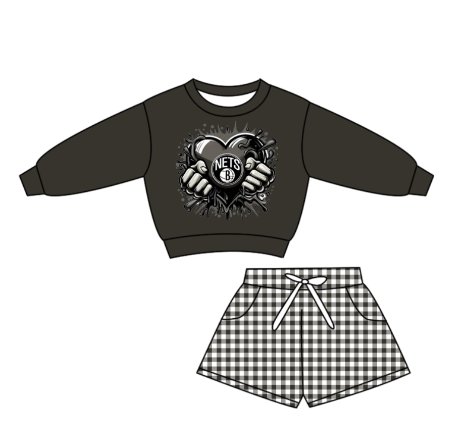 Preorder(moq 5) Baby Boys Hearts Nets Balls Grey Checked Pockets Shorts Team Clothes Sets