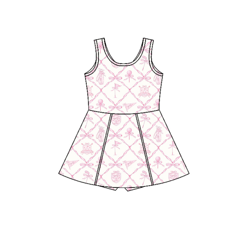 Preorder (moq 5)Baby Girls Sleeveless Bows Golf Checked Shorts Knee Length Dresses