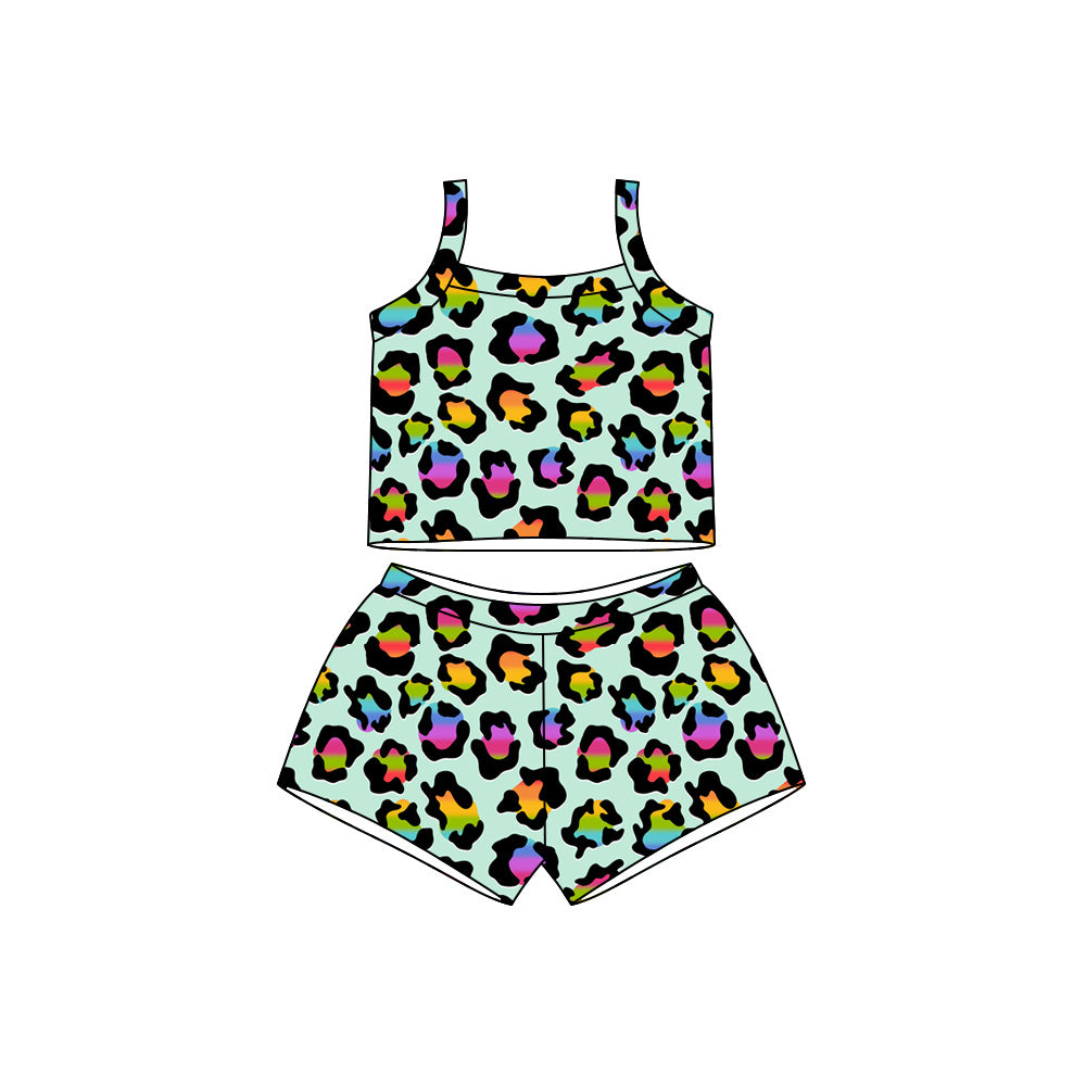 Preorder moq 5 Baby Girls Strap Colorful Leopard Top Short Clothes Sets