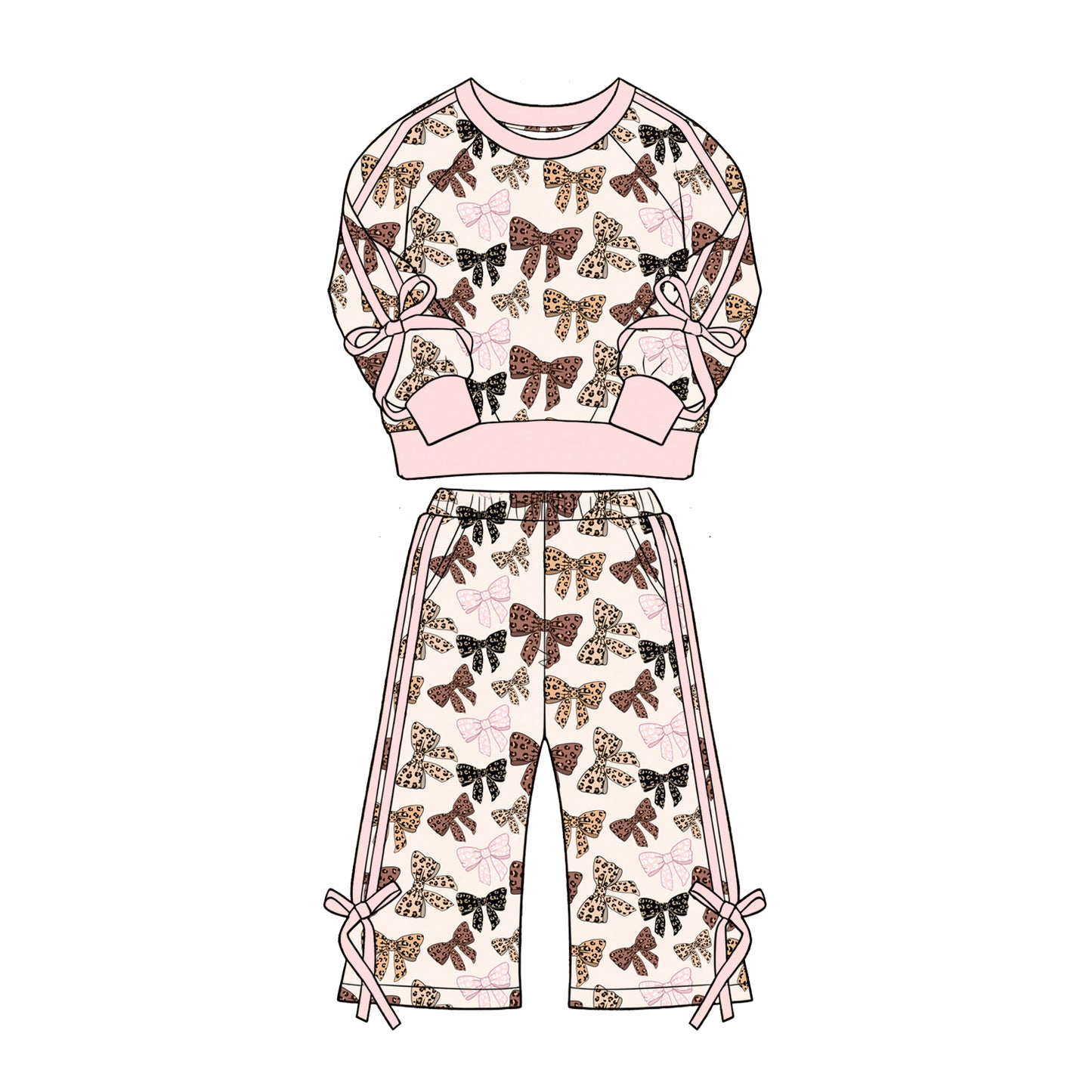 Preorder (moq 5)Baby Girls Colorful Leopard Bows Top Flare Pockets Pant Clothes Sets