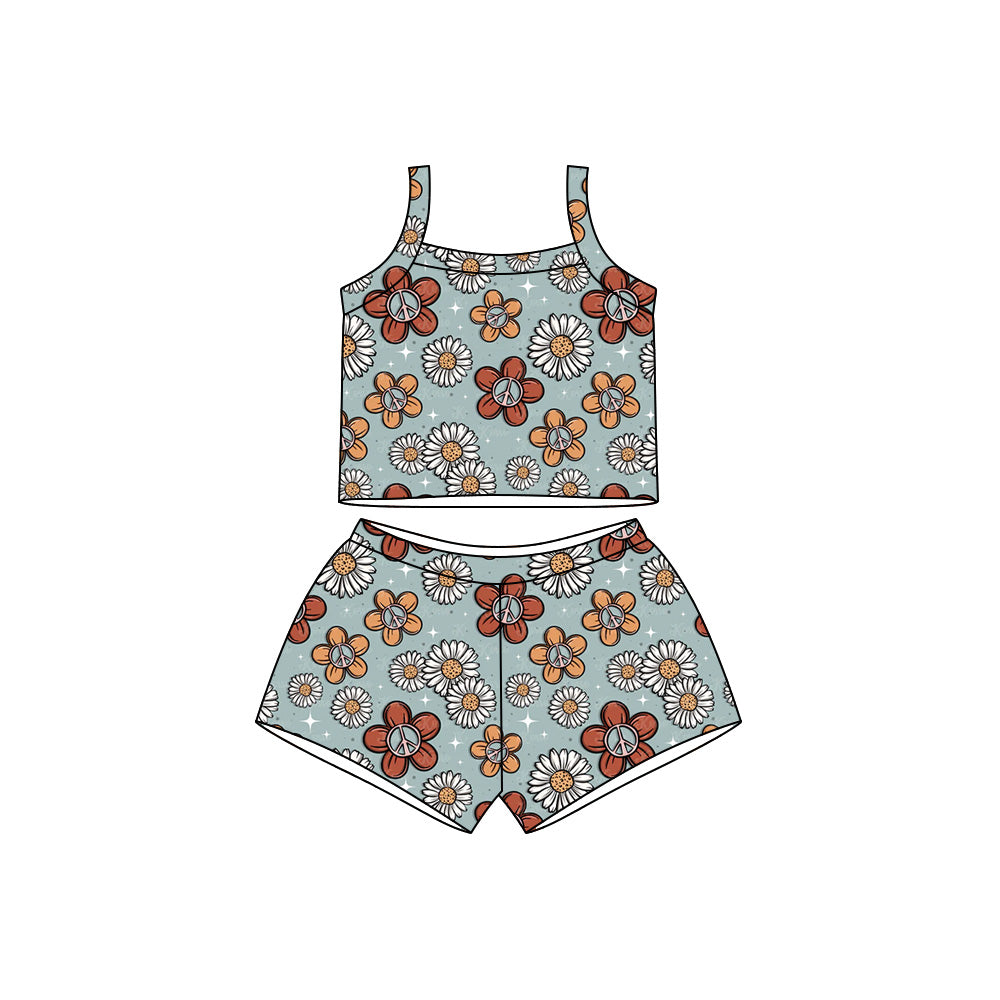 Preorder moq 5 Baby Girls Strap Colorful Daisy Flowers Top Short Clothes Sets