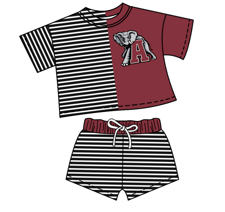 Preorder moq 5 Baby Girls Short Sleeve Stripe Shirt Top Short Team Clothes Set
