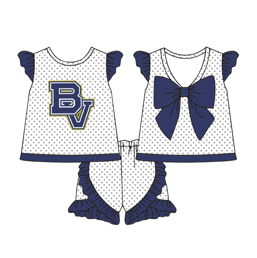 Preorder (moq 5)Baby Girls Polka Dots Back Bow Tunic Ruffle Short Team Clothes Sets
