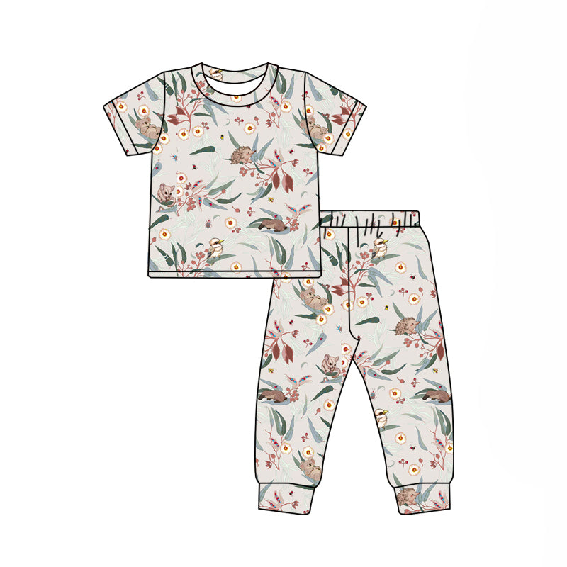 Preorder (moq 5)Baby Girls Short Sleeve Colorful Flowers Top Pants Pajamas Clothes Sets