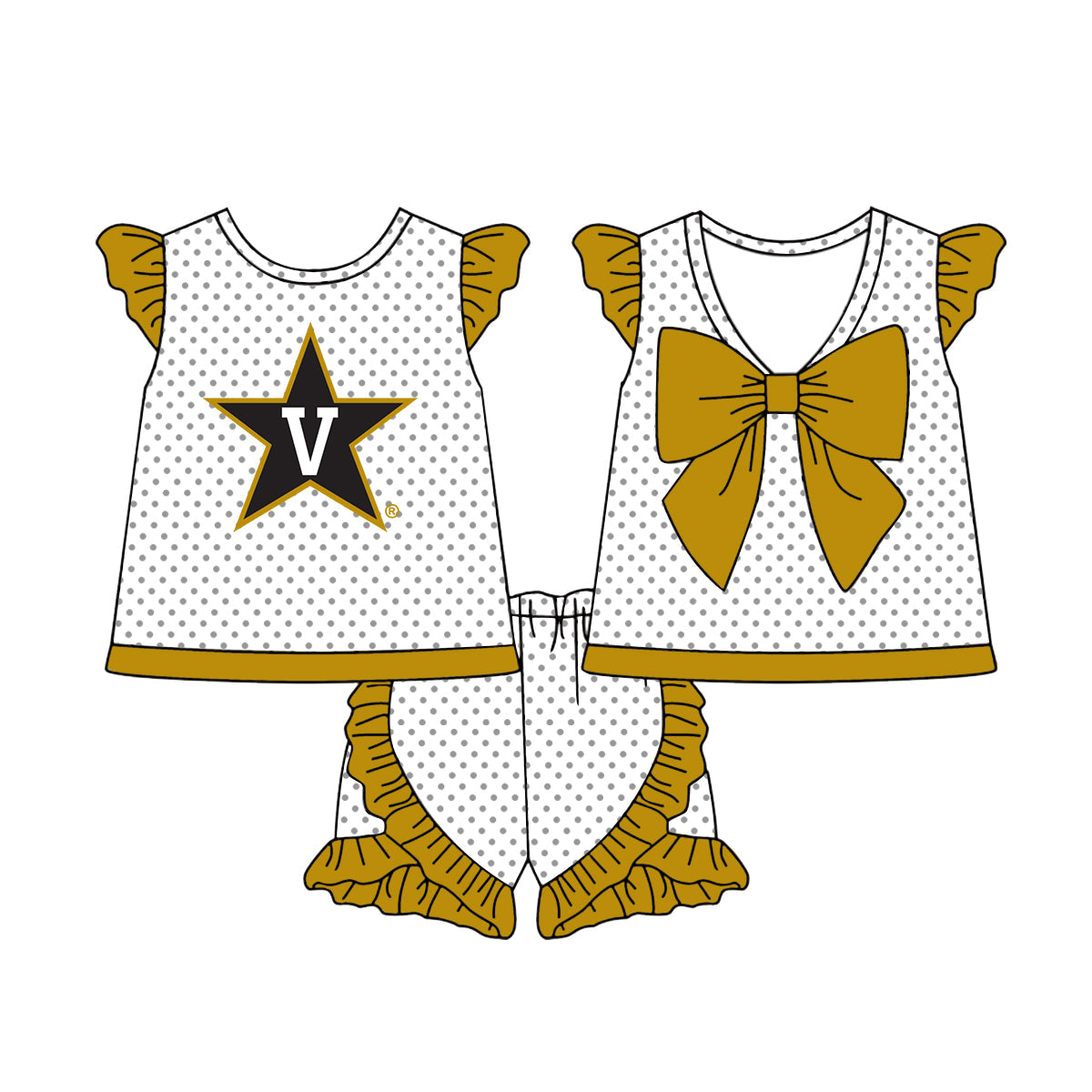 Preorder (moq 5)Baby Girls Polka Dots Back Bow Tunic Ruffle Short Team Clothes Sets